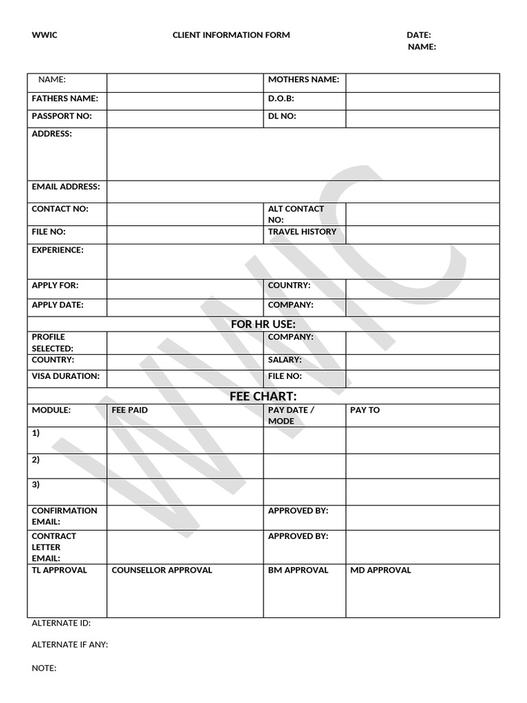 Client Information Form Wwic | PDF