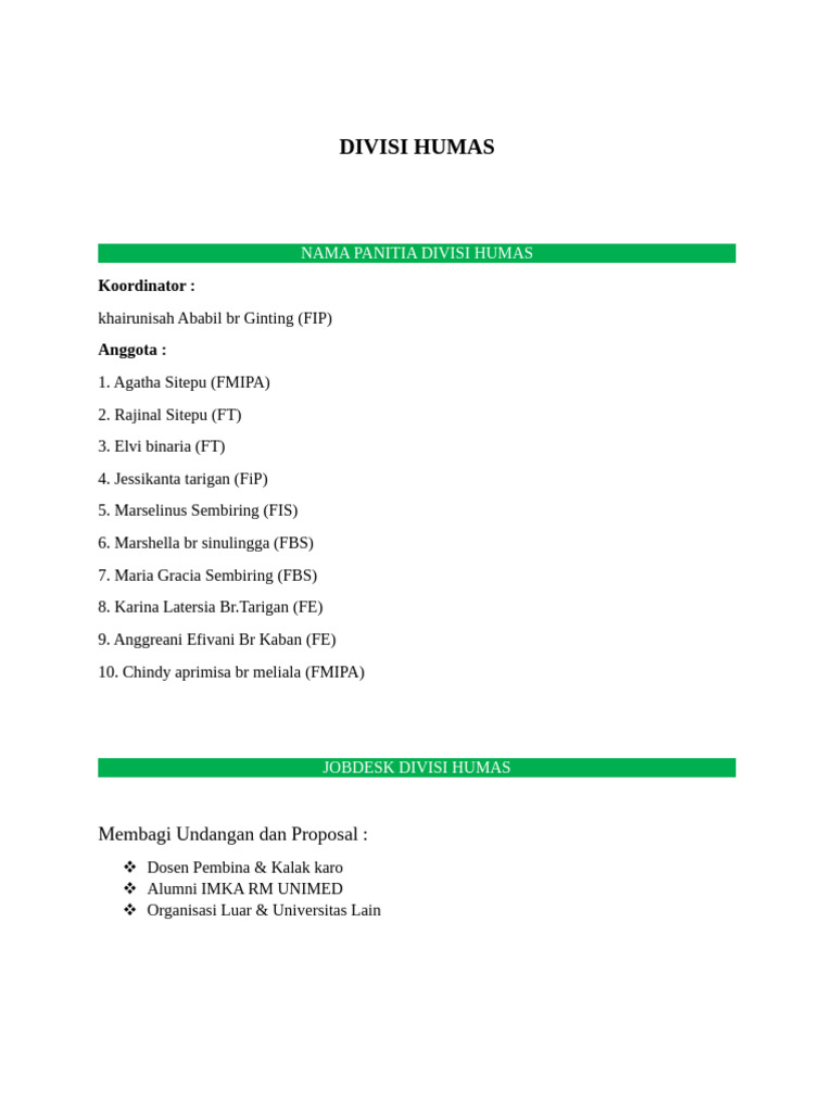 Draft Divisi Humas (Eksternal) | PDF