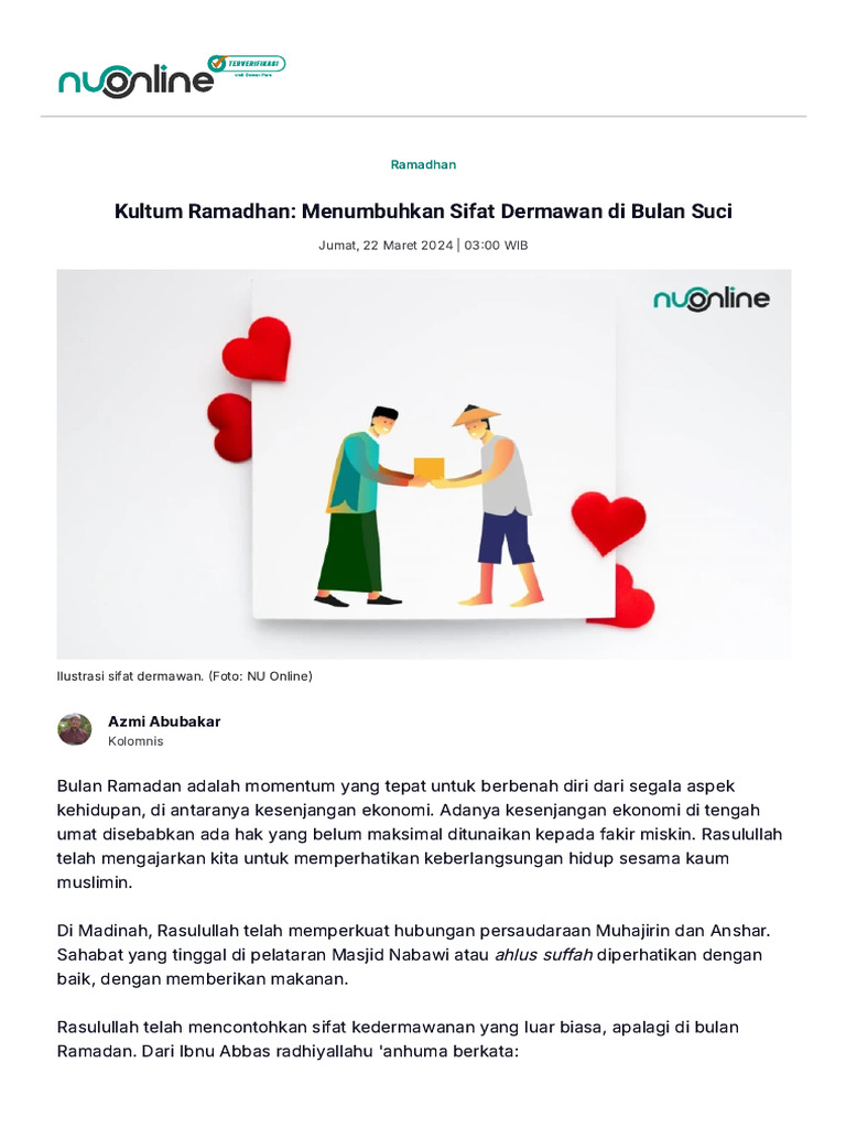 Kedermawanan di Bulan Ramadan | PDF