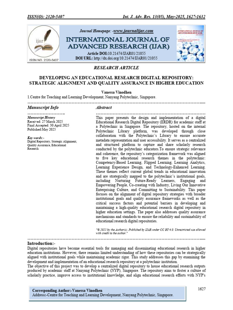 Developing An Educational Research Digital Repository: Strategic ...