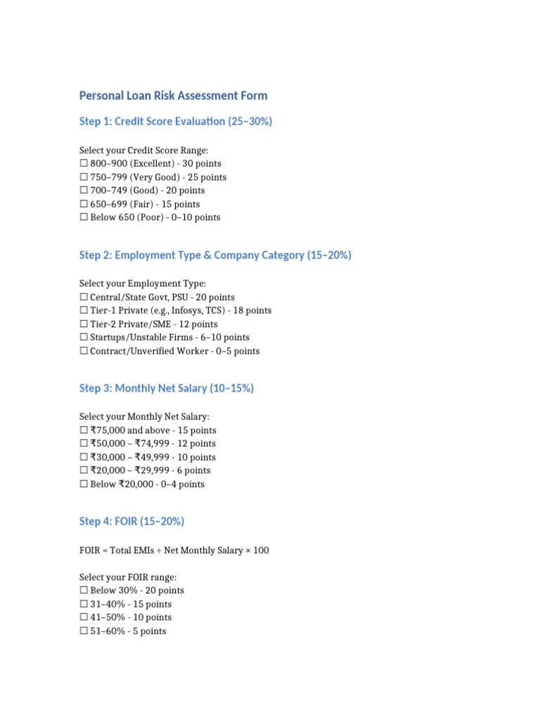 Loan Risk Assessment Form | PDF