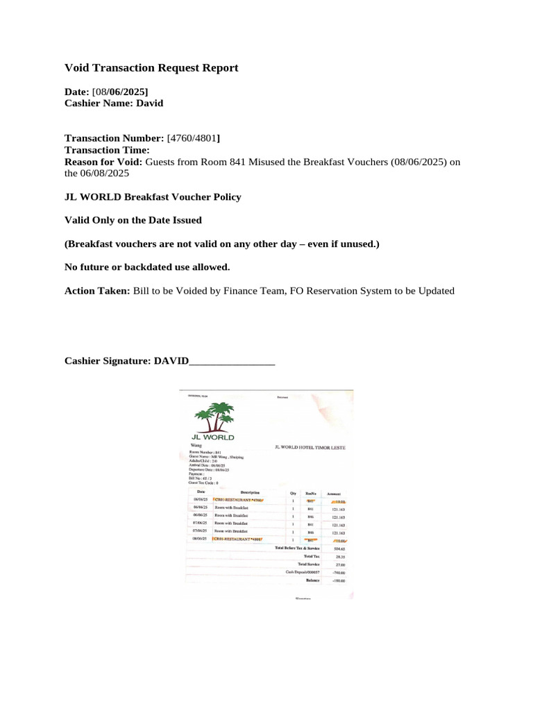 Void Transaction Request Report | PDF