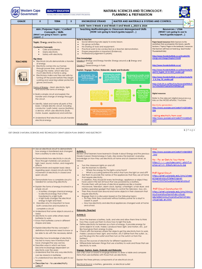 Lesson Plan GET IP Gr. 5 Natural Sciences and Technology T3 W4 | PDF ...