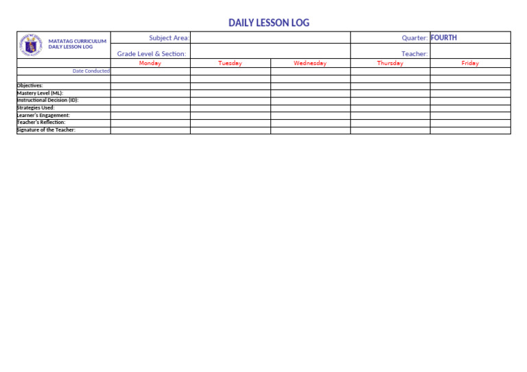 Daily Lesson Log for Matatag Curriculum | PDF