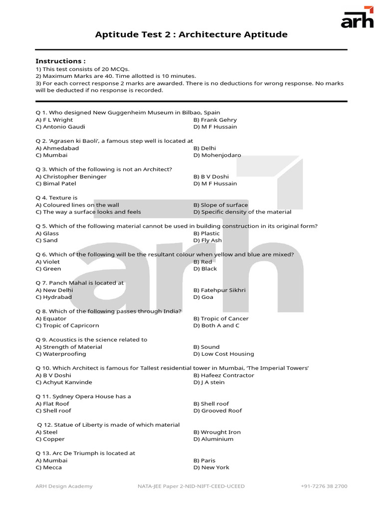 Architecture Aptitude Test Sample | PDF | Building Engineering