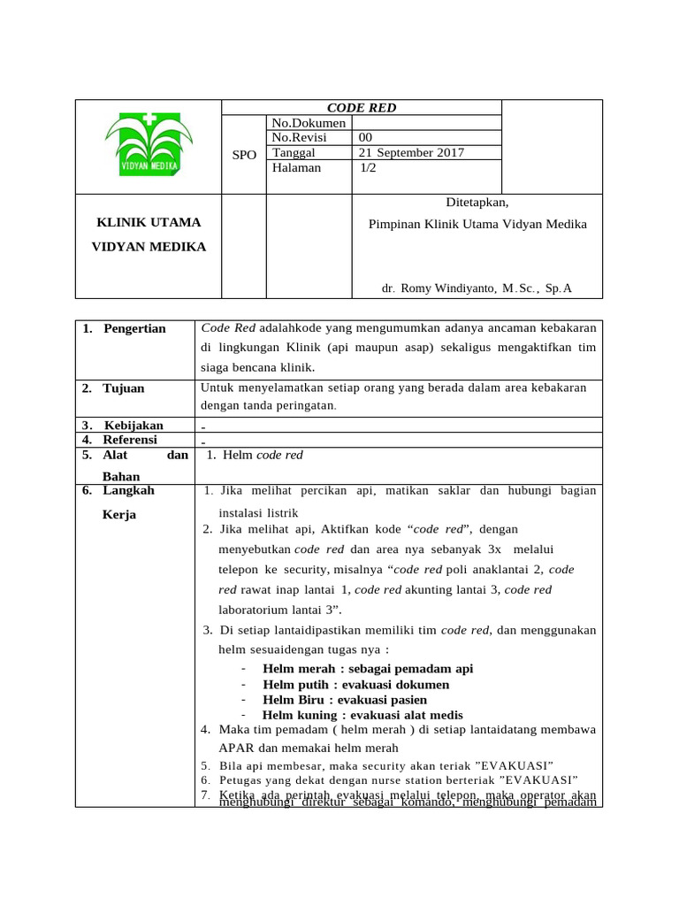 Prosedur Code Red di Klinik Vidyan Medika | PDF