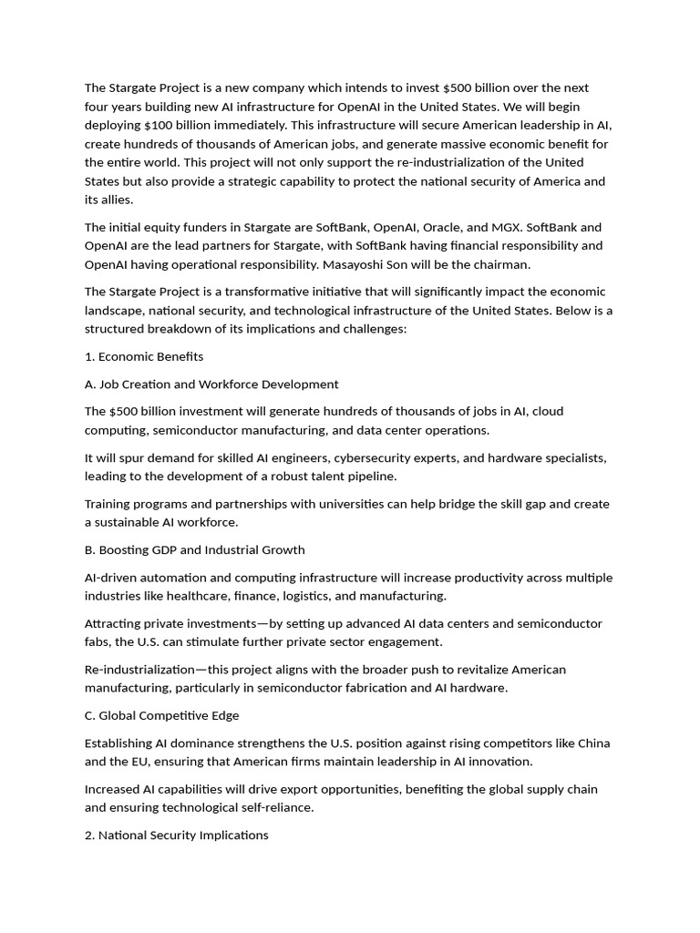 The Stargate Project Is A New Company Which Intends To Invest | PDF ...