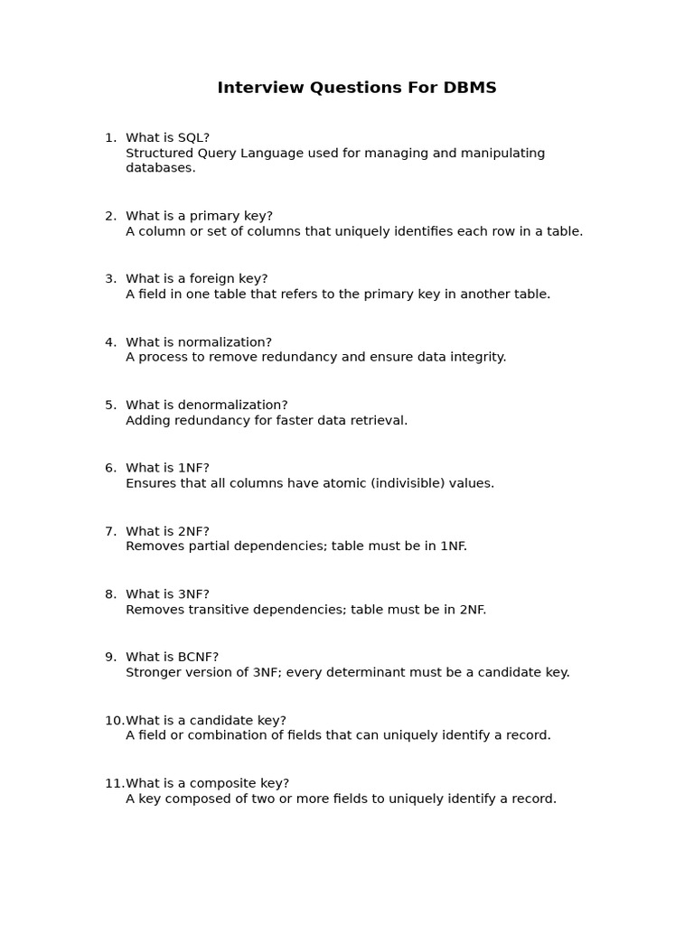 Interview Questions For DBMS | PDF | Databases | Data Management