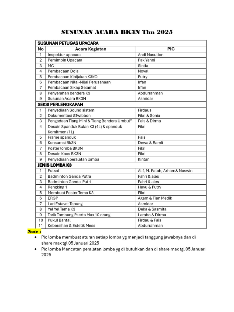 Susunan Acara Bk3n THN 2025 | PDF