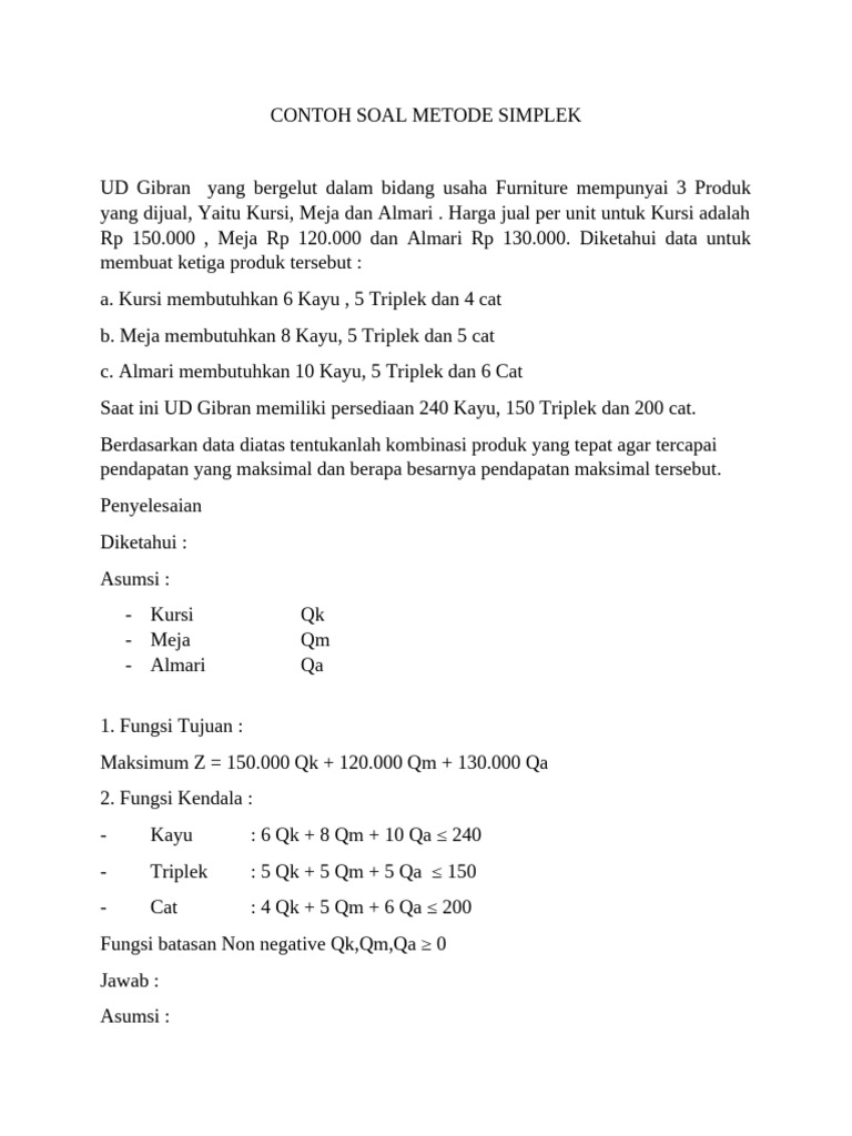 Pendapatan Maksimal UD Gibran Metode Simplex | PDF