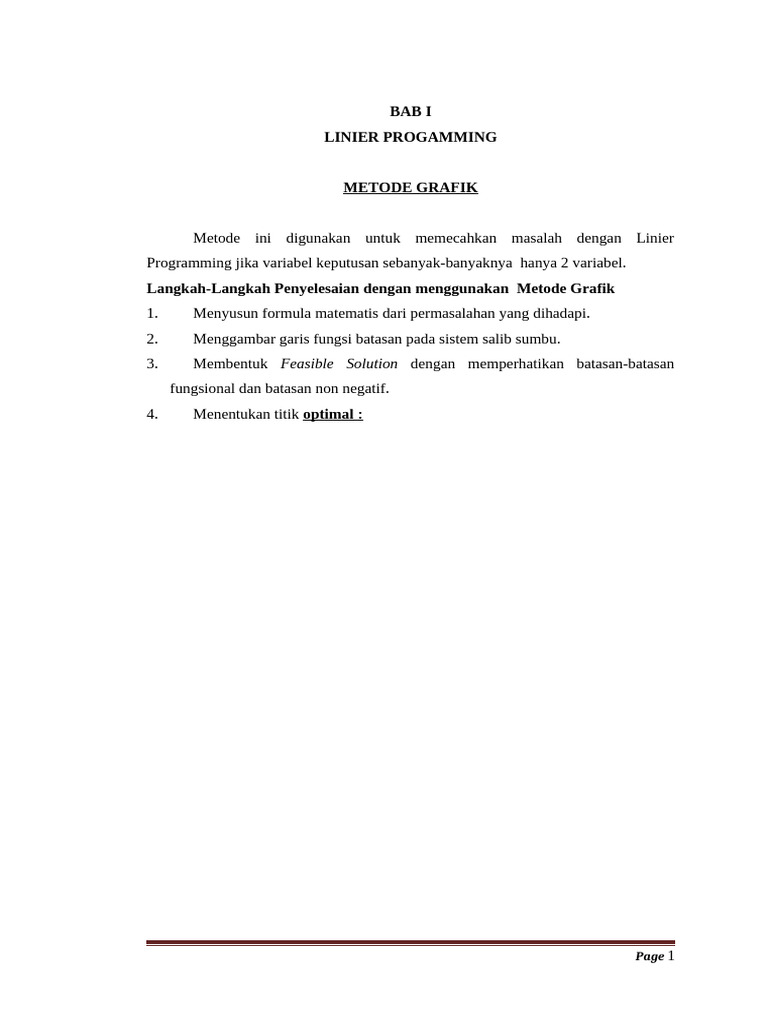 Metode Grafik dalam Pemrograman Linier | PDF