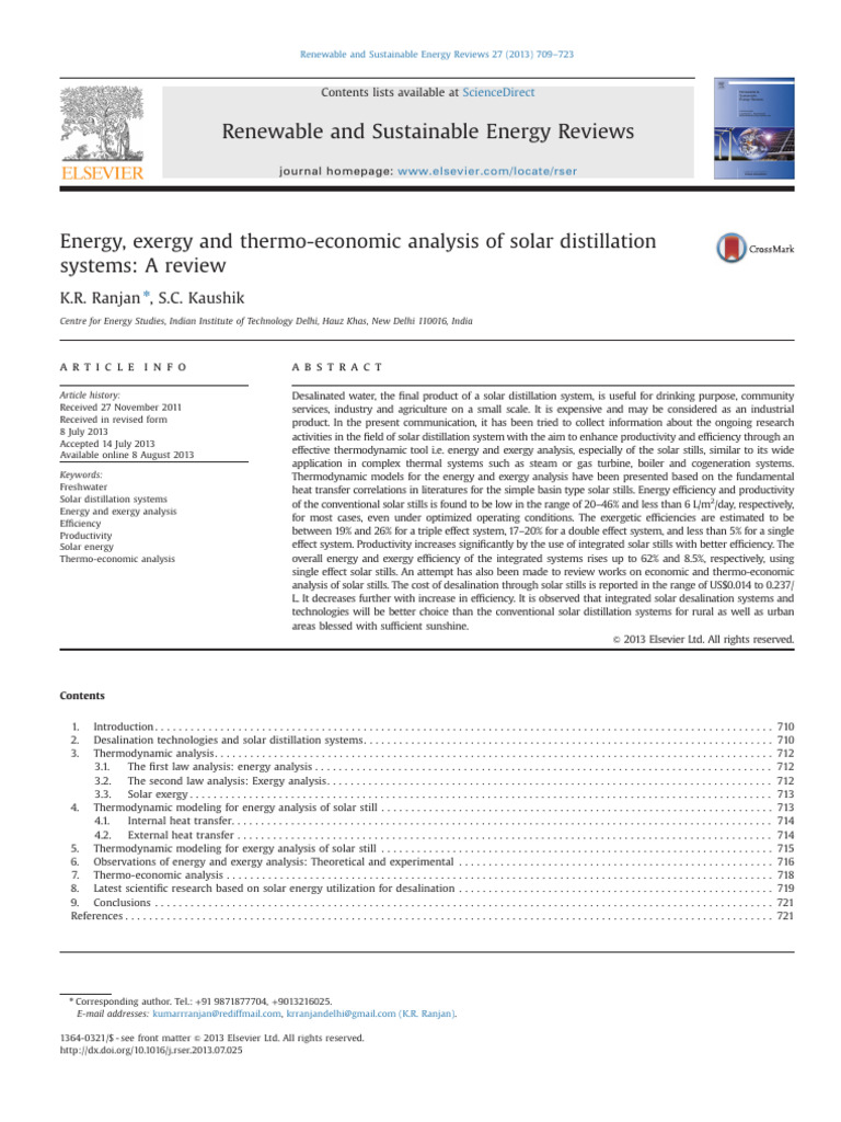 Solar Distillation Systems: Energy & Exergy Analysis | PDF | Exergy ...