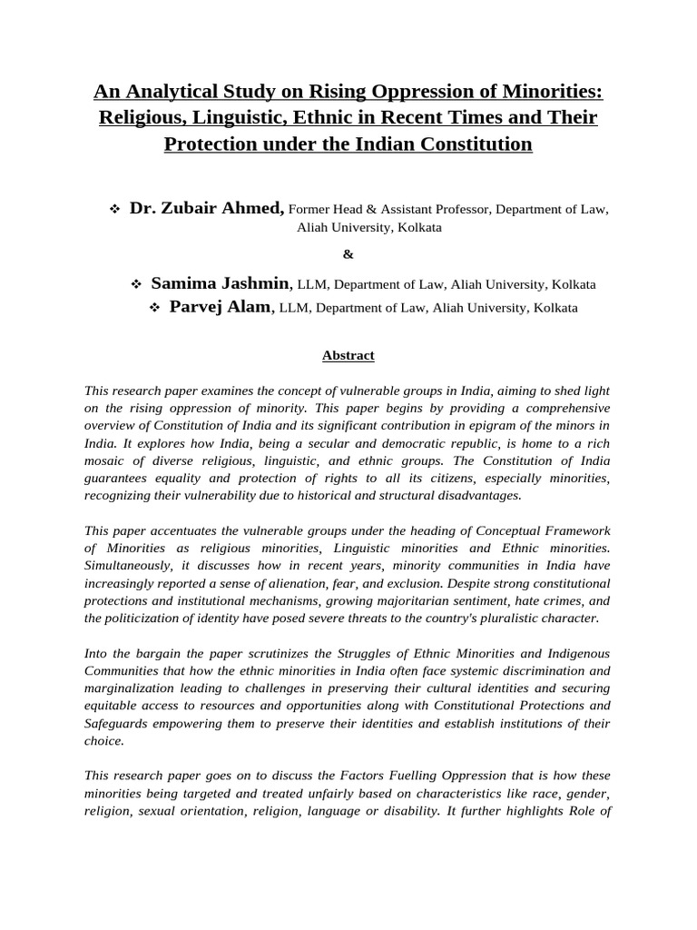 Minority Oppression in India: A Legal Study | PDF | Minority Group ...