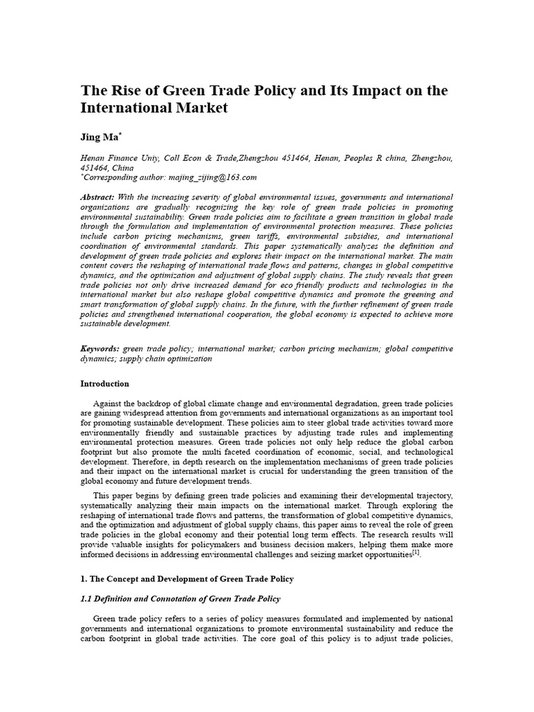 The Rise of Green Trade Policy and Its Impact On T | PDF | Emissions ...