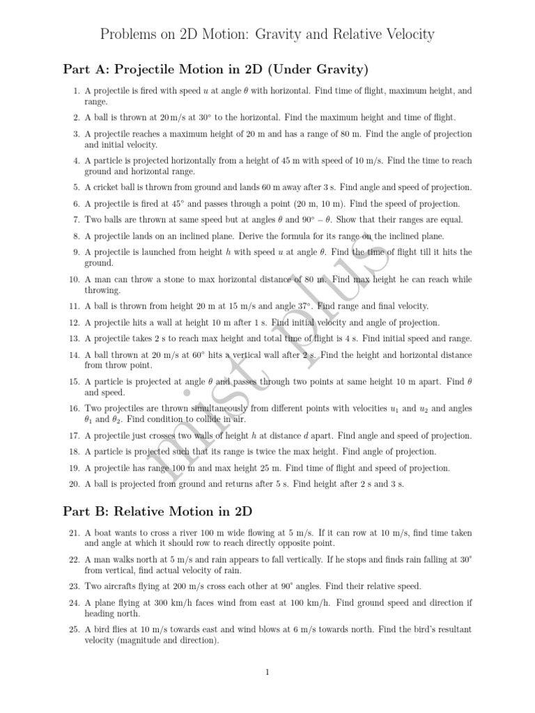 2D Projectile Motion Problems | PDF | Projectiles | Physical Phenomena