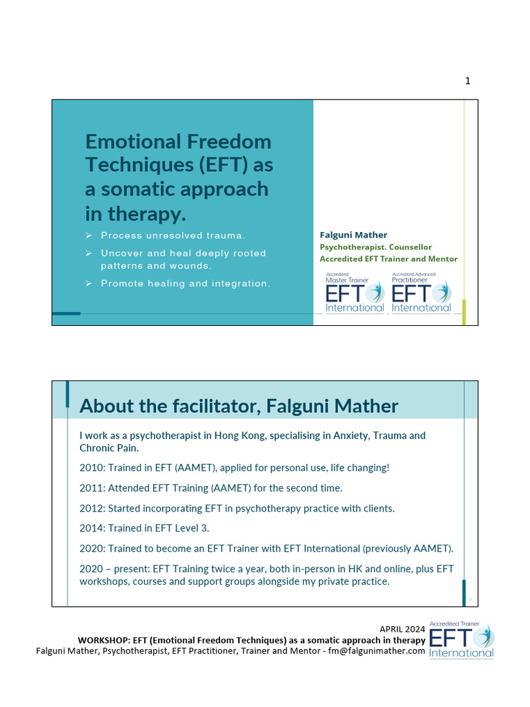 EFT Workshop: Somatic Healing Techniques | PDF | Emotional Freedom ...