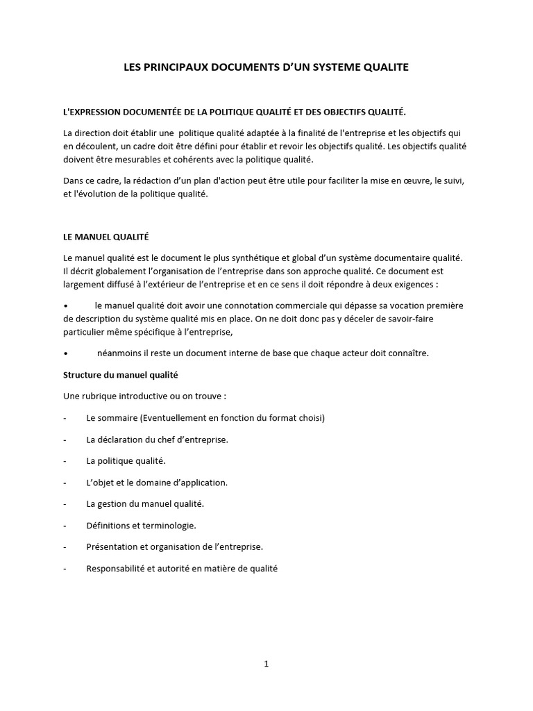 Documents clés d'un système qualité | PDF | Informations