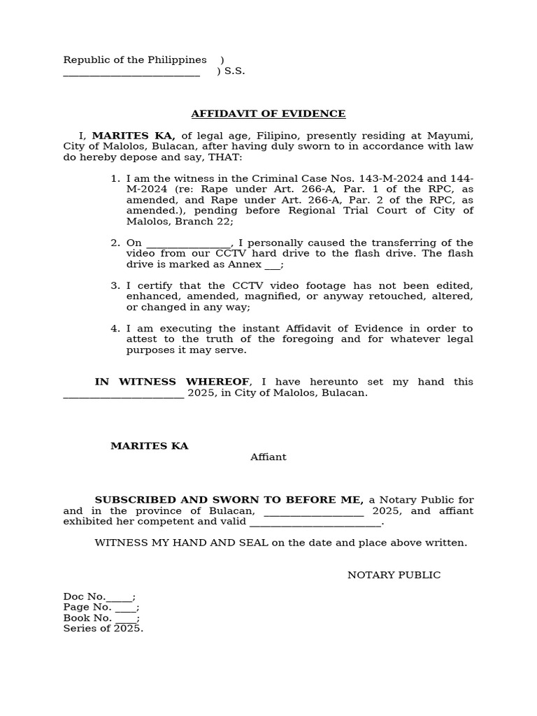 Affidavit of Evidence for Criminal Case | PDF