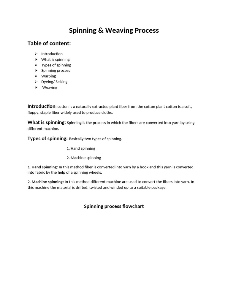 Spinning and Weaving Processes Explained | PDF | Spinning (Textiles) | Yarn