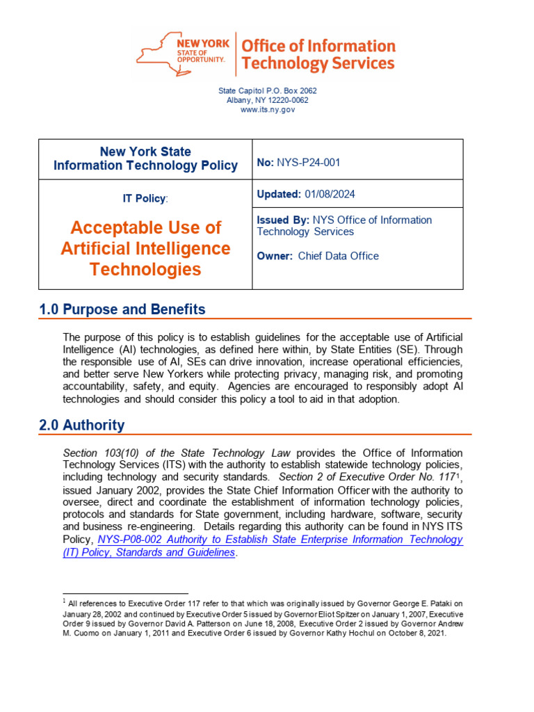 AI Use Policy for NY State Entities | PDF | Artificial Intelligence ...