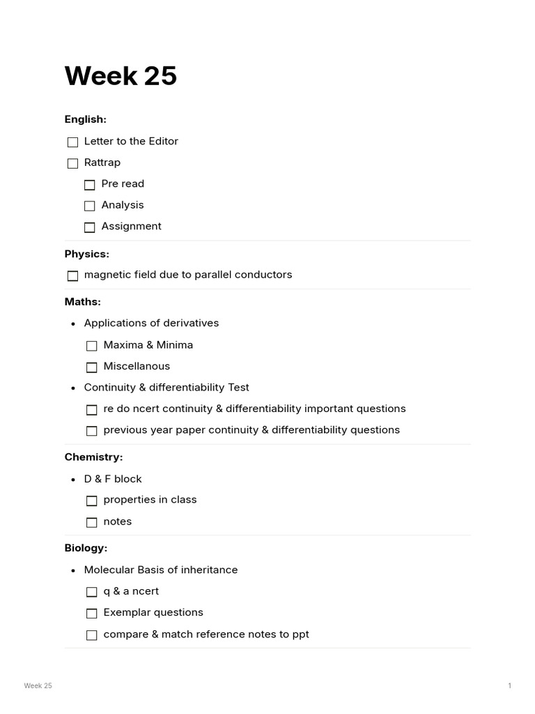 Week 25 Study Guide: Subjects Overview | PDF
