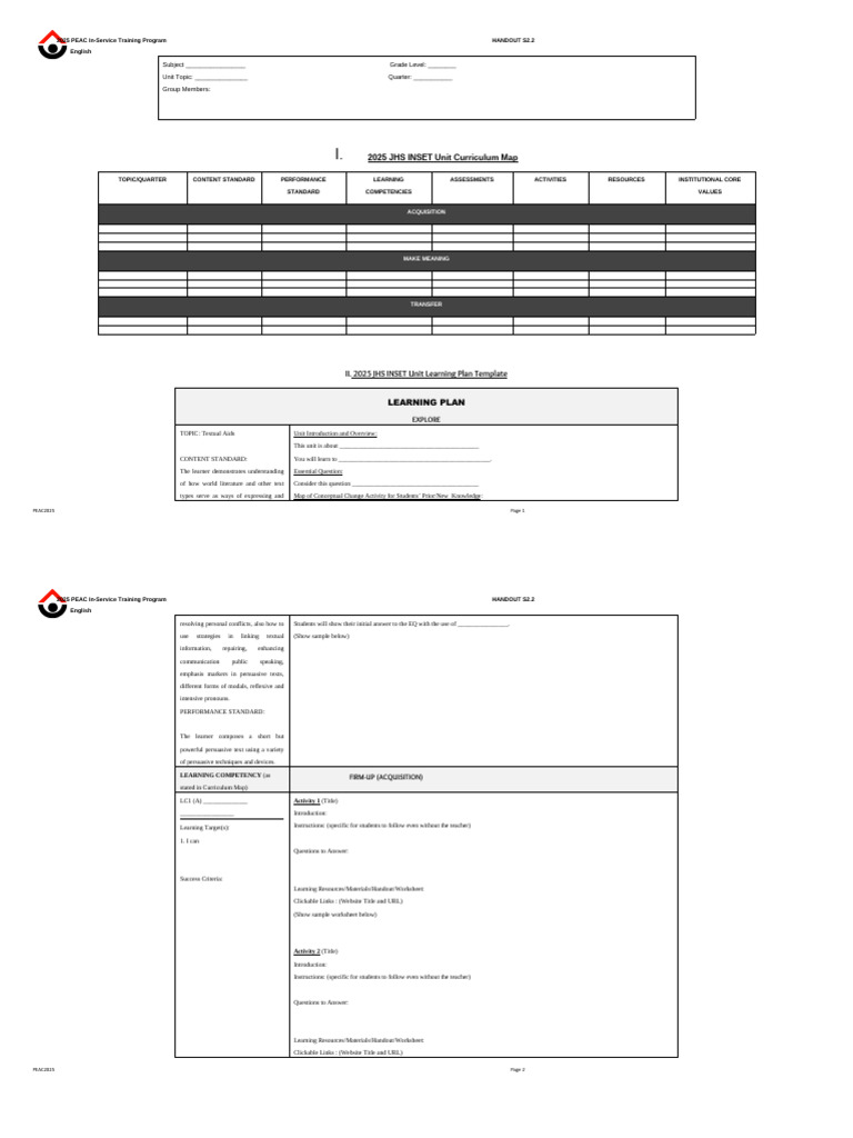 S2.2 Curriculum Map & Learning Plan Template | PDF | Creativity ...