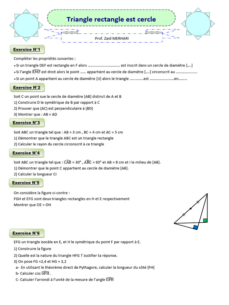 Triangle Rectangle et Cercle : Exercices | PDF