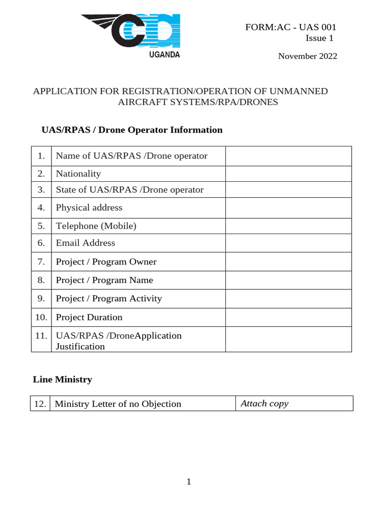 Application For Registration Operation of Remotely Piloted Aircraft Rpa ...