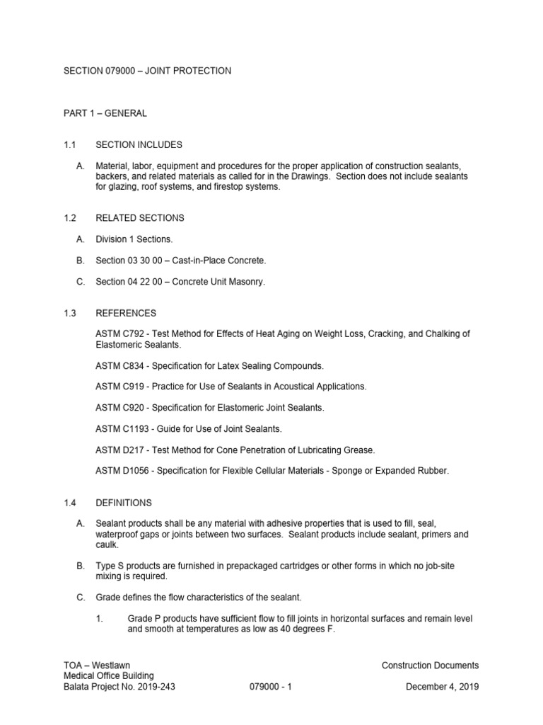 Joint Sealant Specifications for Construction | PDF | Materials ...