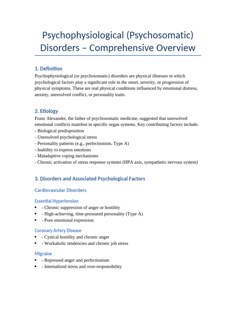 Psychophysiological Disorders Complete Notes | PDF | Psychotherapy ...