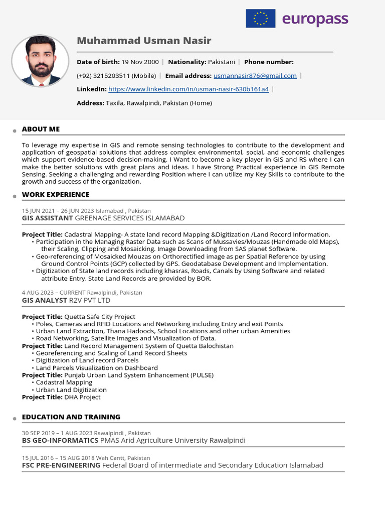 Muhammad Usman Nasir: GIS Analyst Profile | PDF | Geographic ...