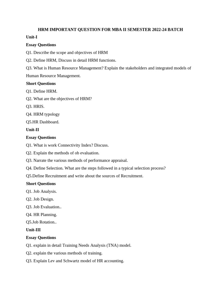1.HRM Iportant Questions | PDF