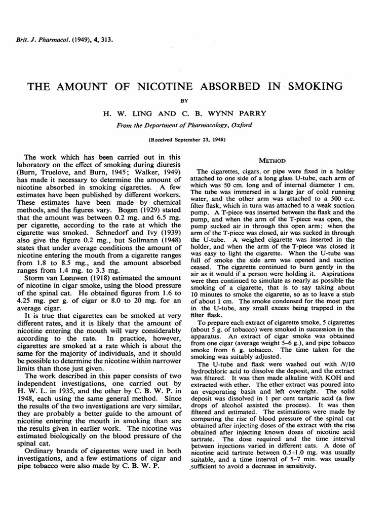 Nicotine Absorption in Cigarette Smoking | PDF | Cigarette | Tobacco ...