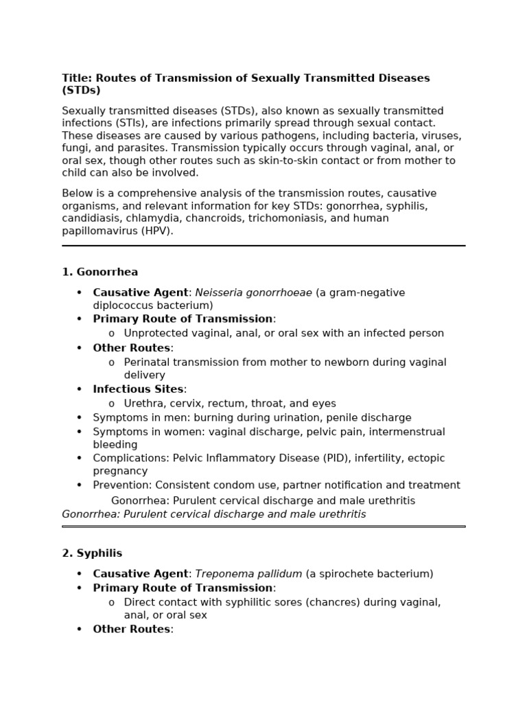 STD Transmission Routes | PDF | Sexually Transmitted Infection ...