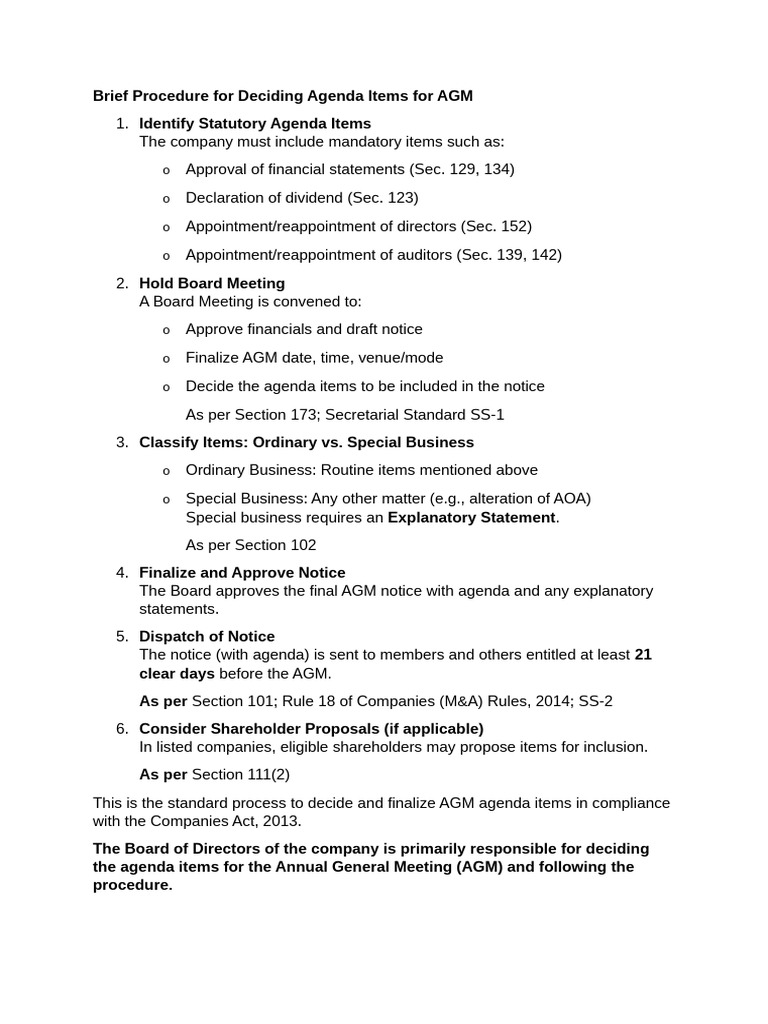 AGM Agenda Item Decision Process | PDF | Agenda (Meeting) | Governance