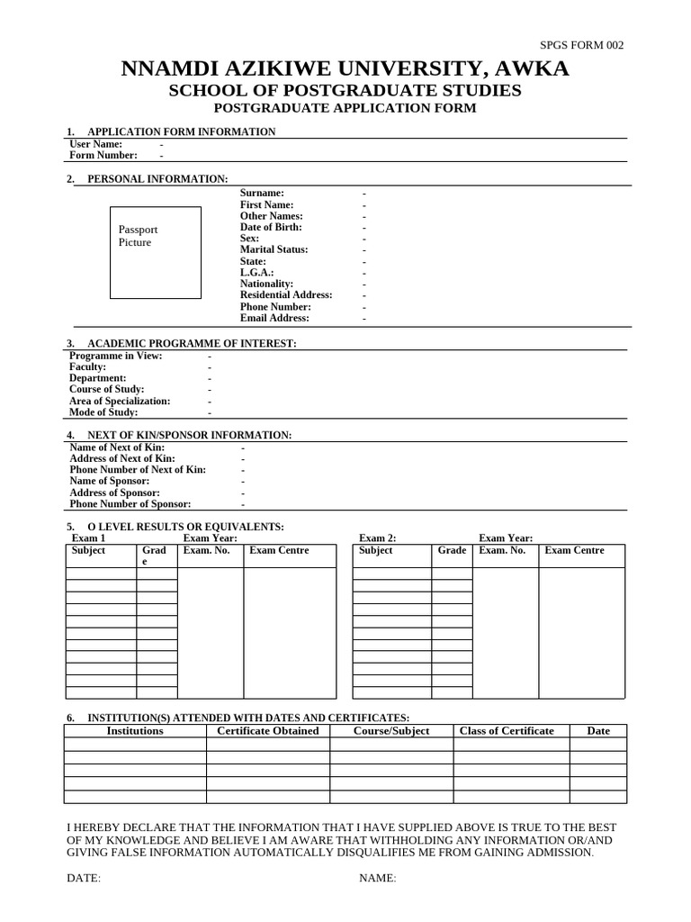 Postgraduate Application Form | PDF