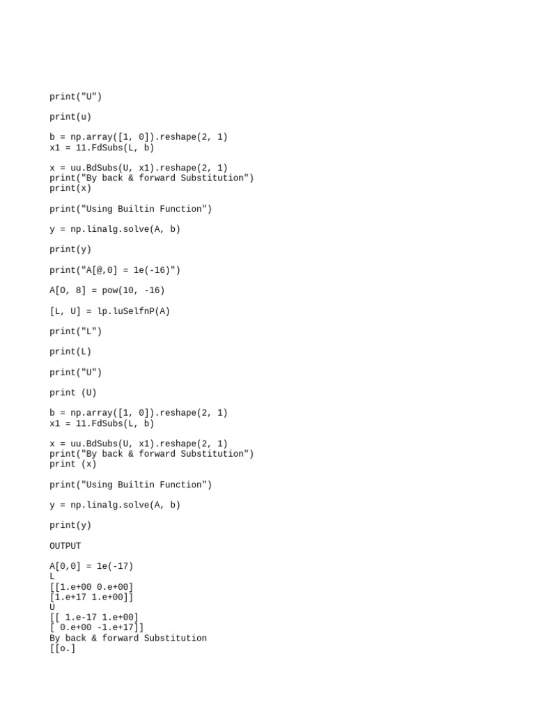LU Decomposition and Substitution in Python | PDF