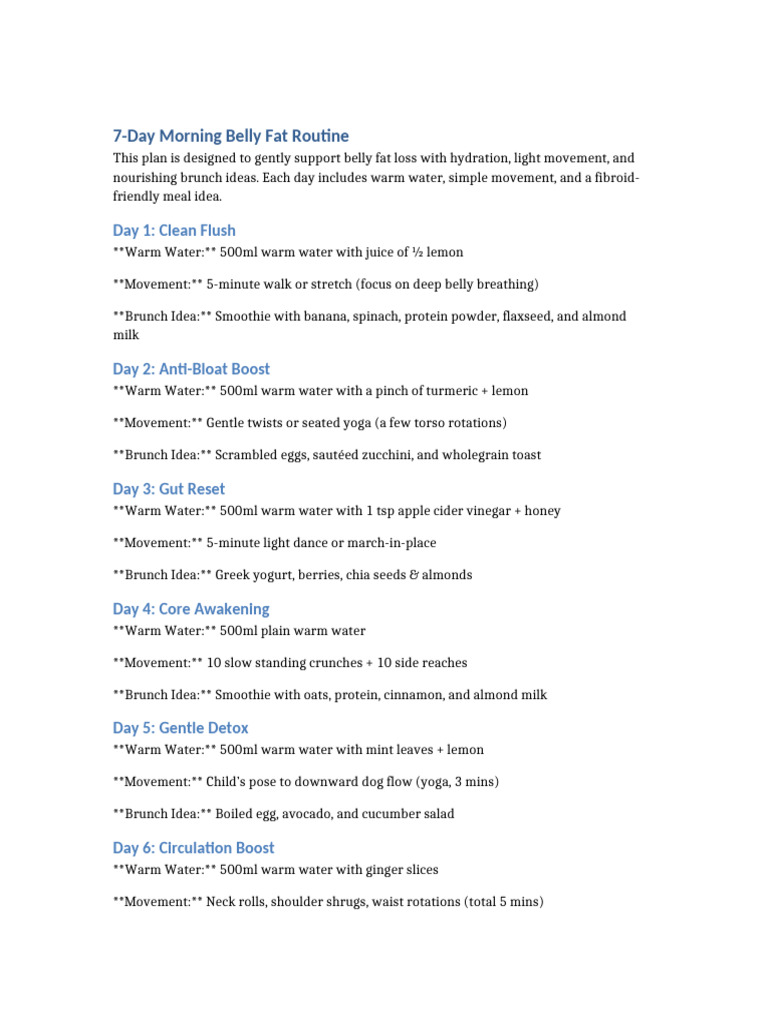 7-Day Morning Belly Fat Routine | PDF