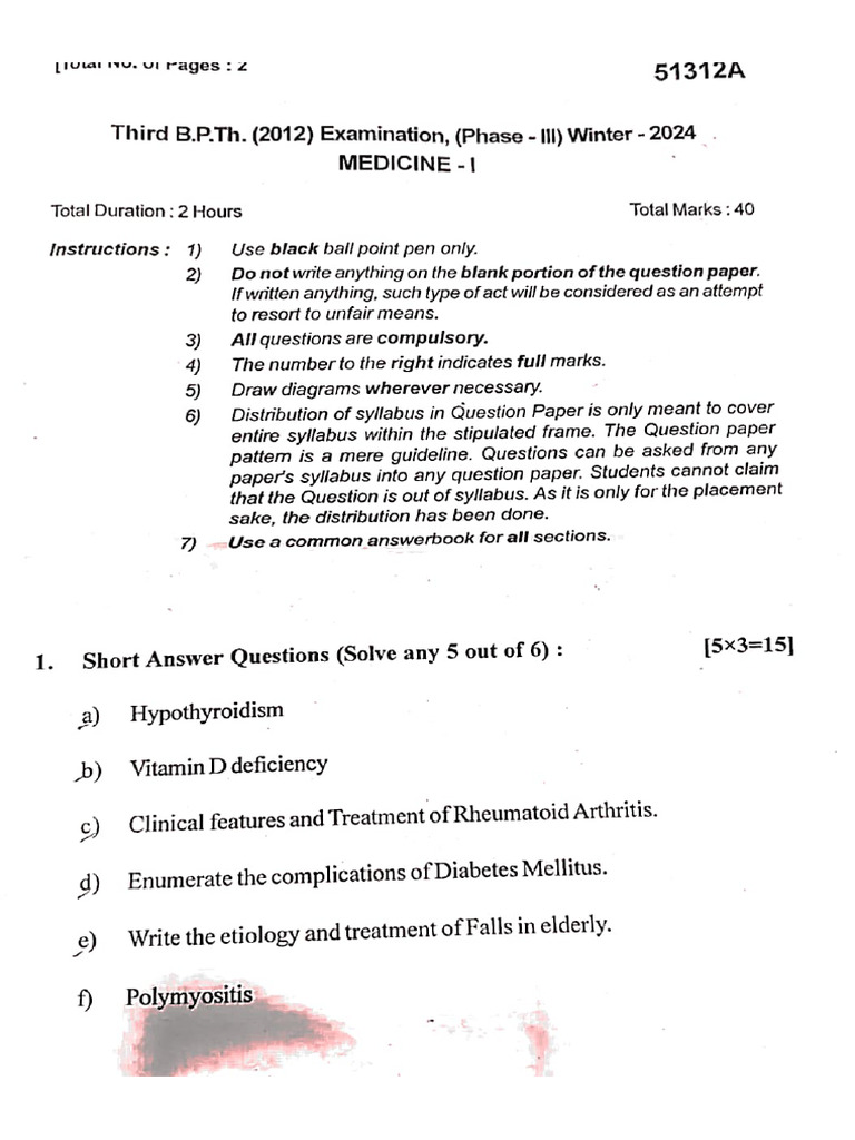 3rd Year Pyq Medicine 1 | PDF
