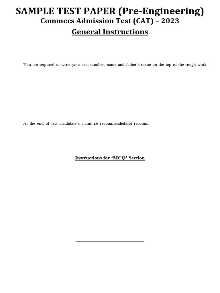 Sampl Test Paper Pre Engineering | PDF | Multiple Choice