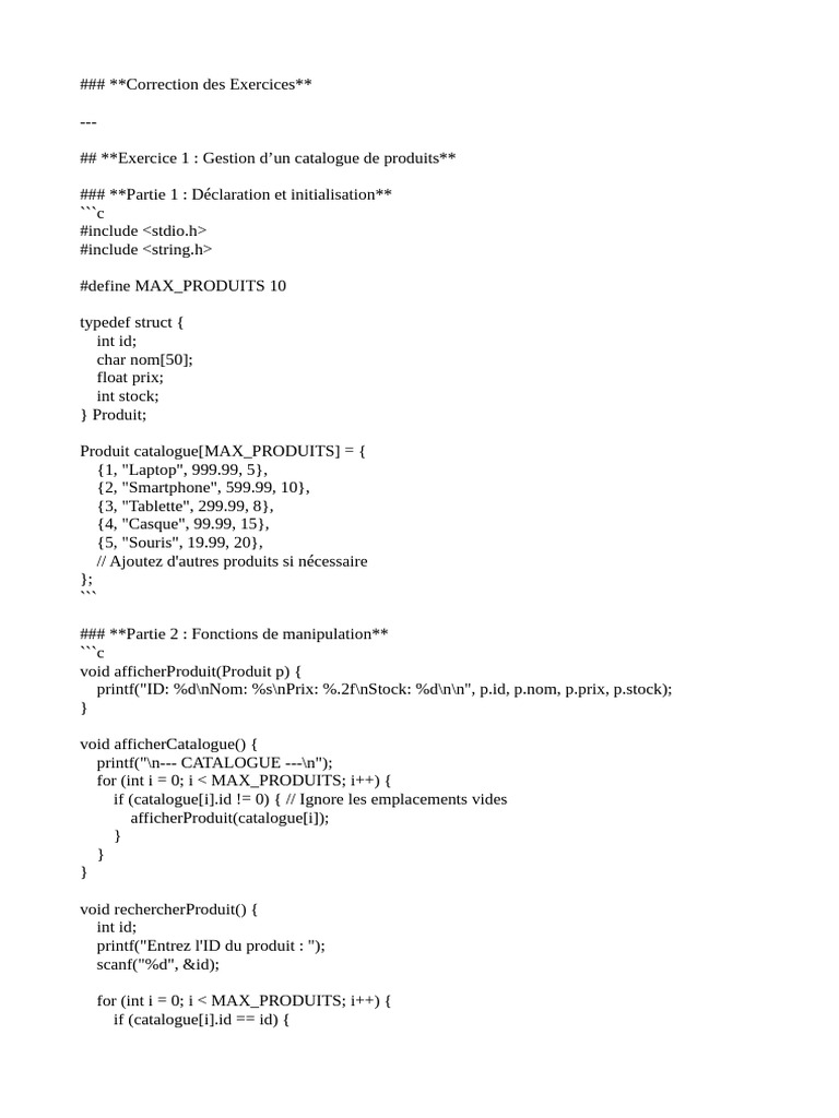 Gestion de produits et étudiants en C | PDF | Programmation ...