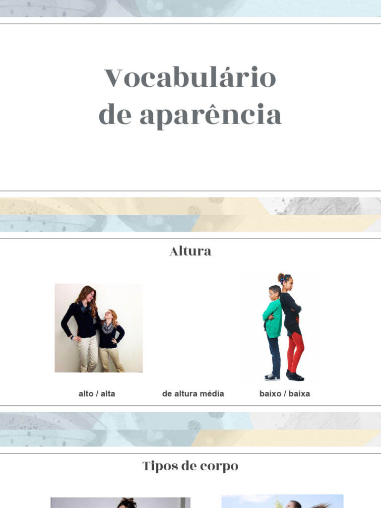 Vocabulário de Aparência e Adjetivos | PDF | Cabelo humano | Cabelo