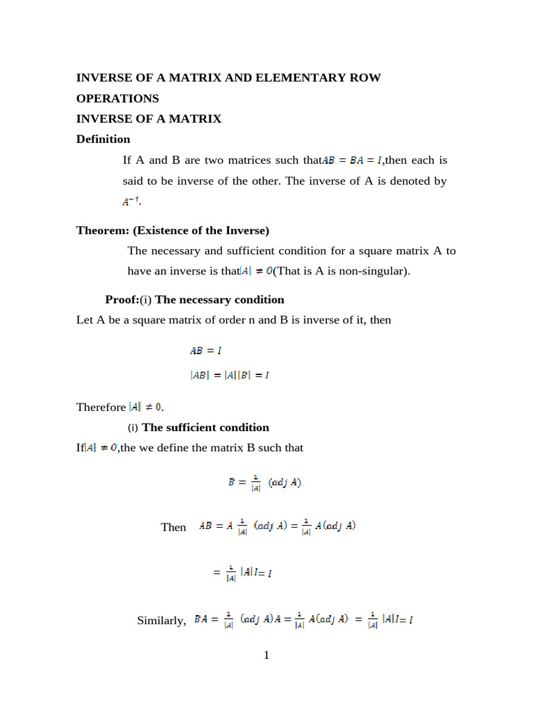 Inverse of A Matrix | PDF | System Of Linear Equations | Matrix ...