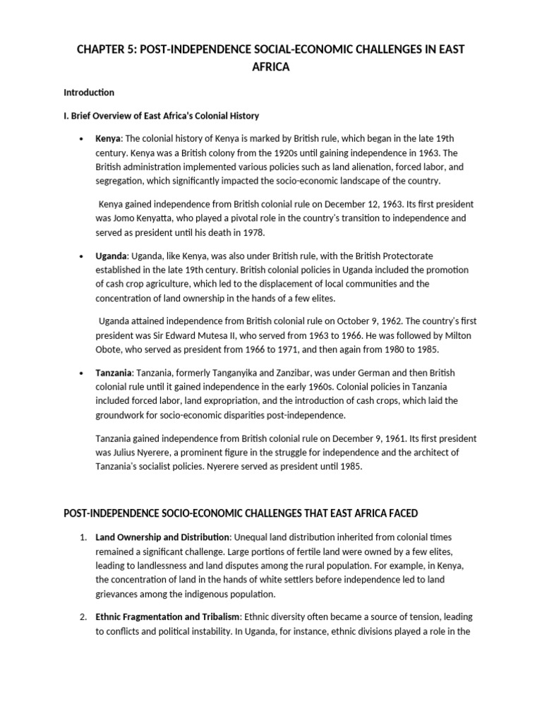Post Independence Challenges In East Africa PDF Uganda 
