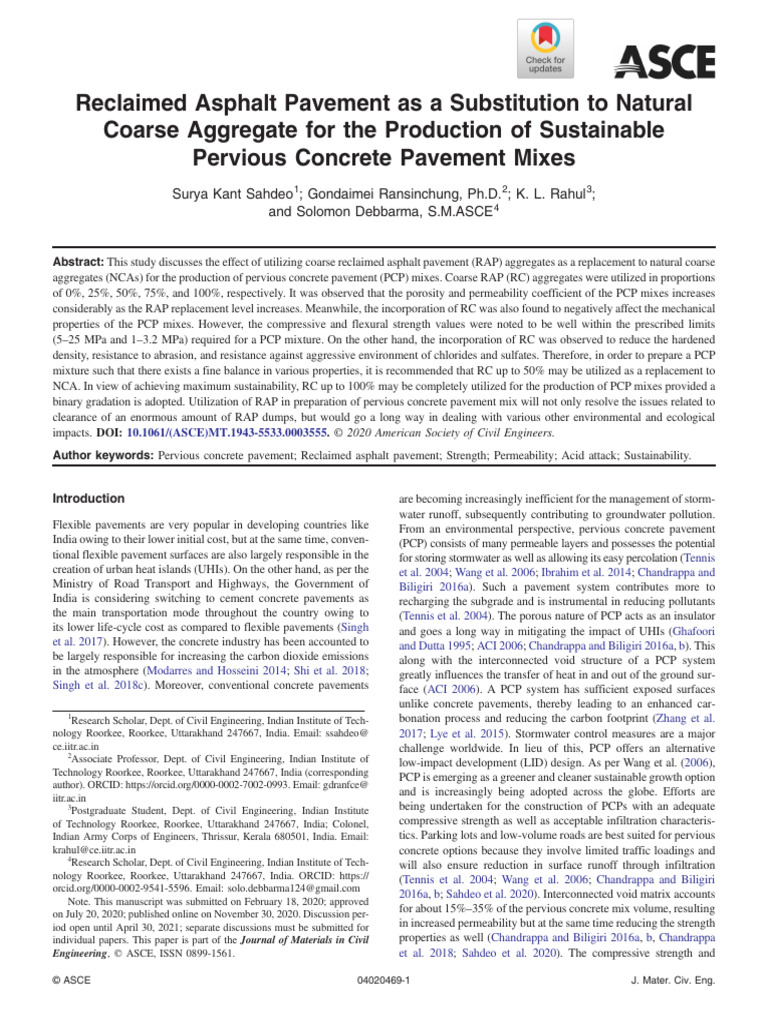 Reclaimed Asphalt in Pervious Concrete | PDF | Concrete | Road Surface