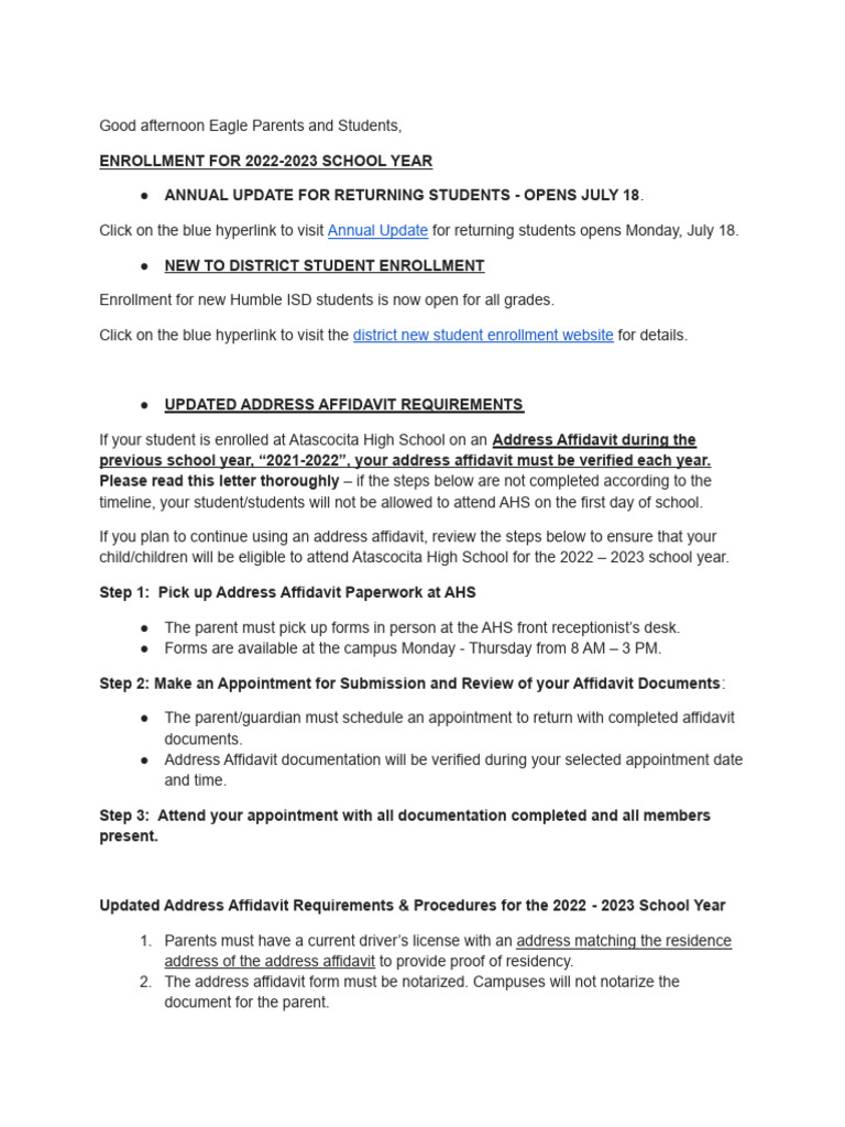 AHS Enrollment & Address Affidavit Guide | PDF