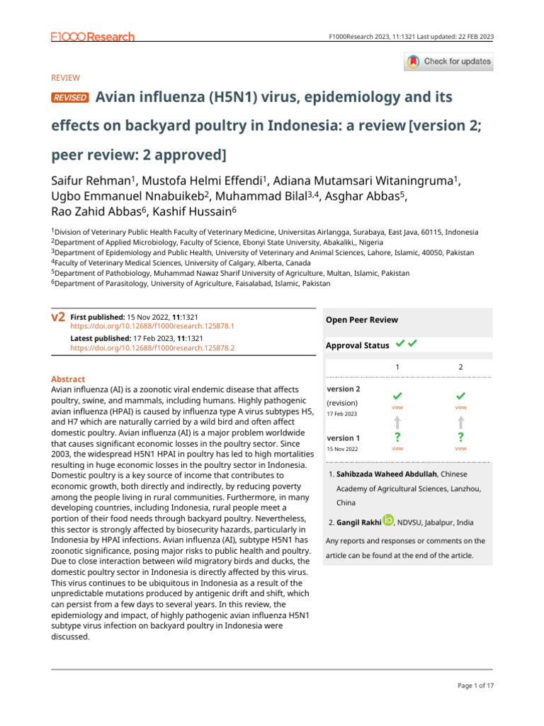 H5N1 Avian Influenza in Indonesian Poultry | PDF | Avian Influenza ...