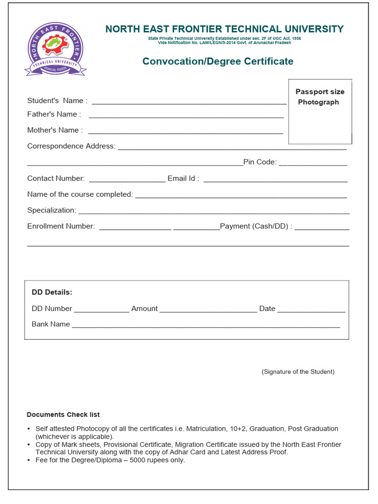 NEFTU Degree Certificate Guidelines | PDF