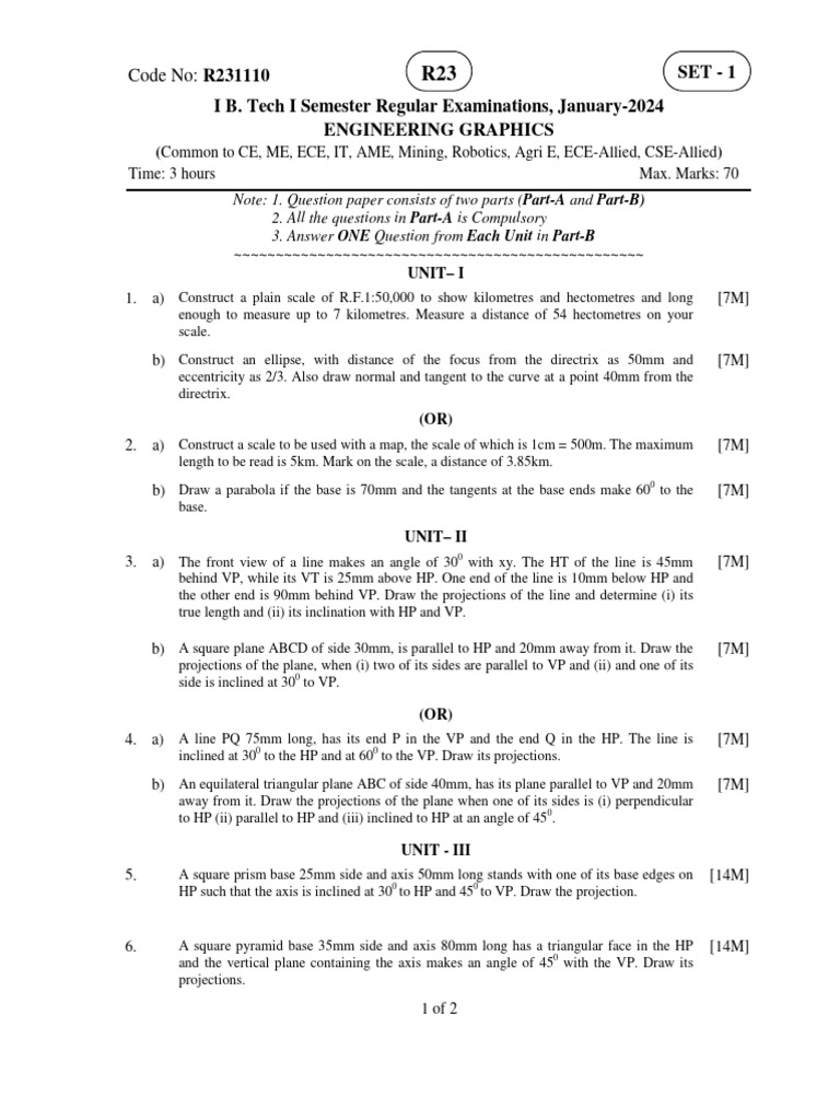 Engineering Graphics Exam Paper 2024 | PDF | Ellipse | Euclid