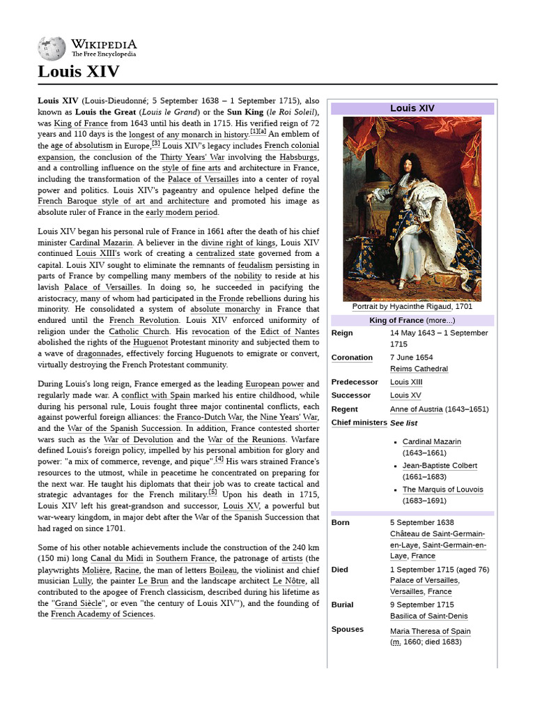 Louis XIV: Reign and Legacy | PDF | Kingdom Of France | French Monarchy